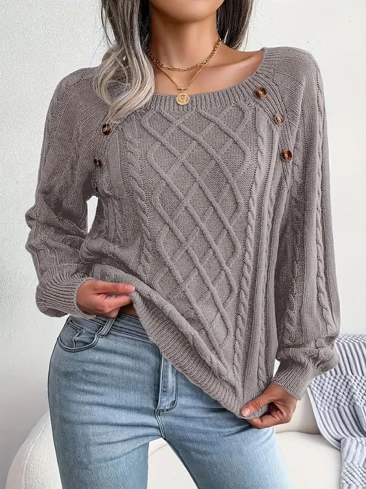 Women's plus size loose knit pullover sweater solid color